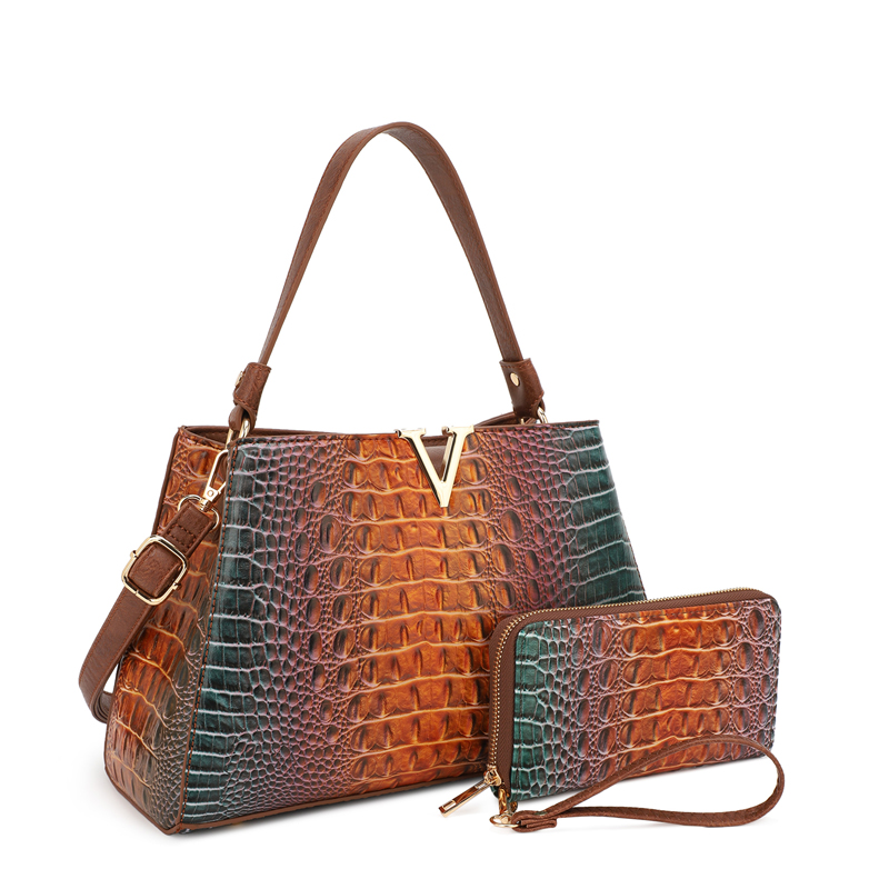 2- In1 Tie-Dye Croc -V- Emblem Bucket - Shoulder Handbag